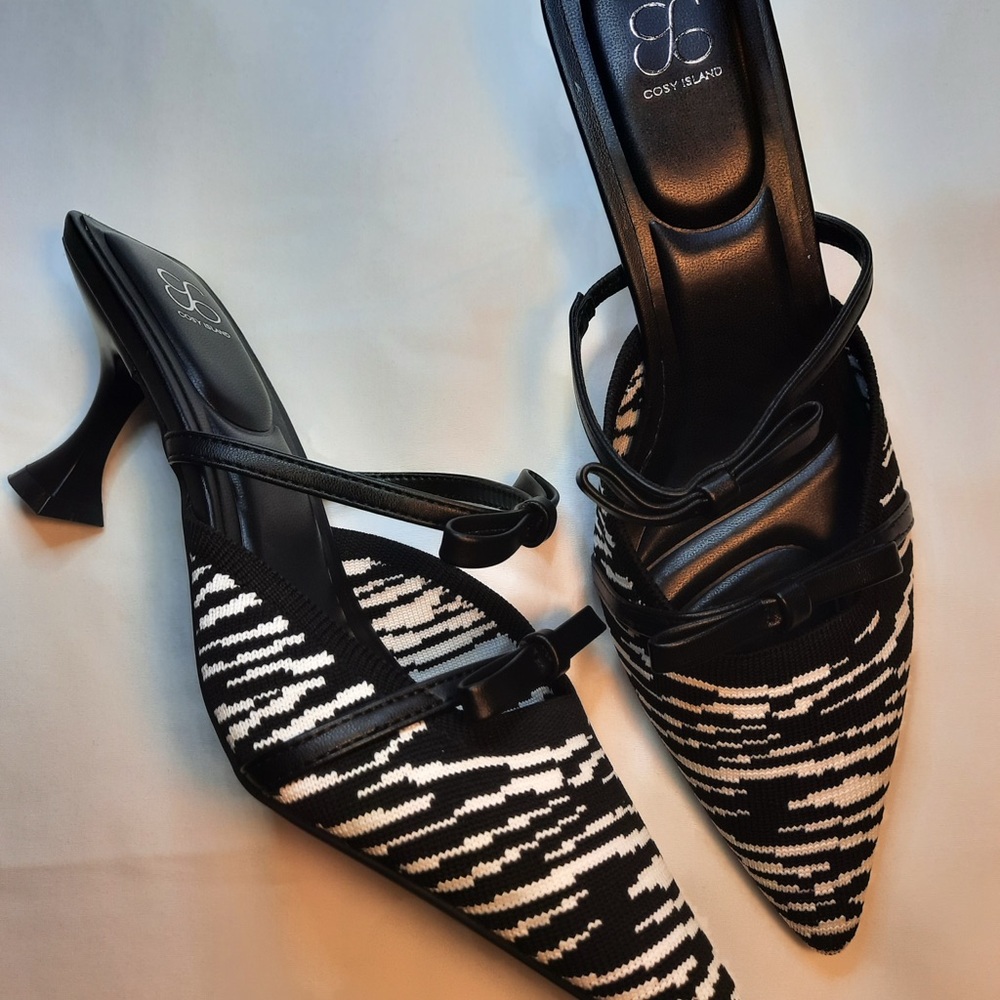 Cozy Island Black and White Patterned Heels